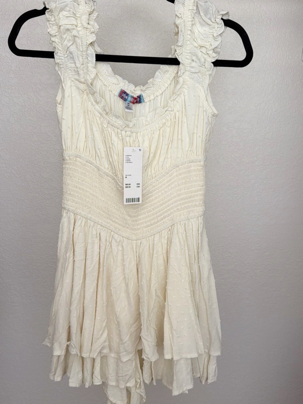 Womens Cream Ruffled Sundress/Romper with Smocked Waist